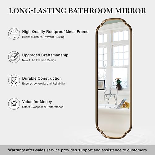 Miniatura 5 de Espejo largo dorado de longitud completa de 48 x 16 pulgadas para montar en la pared con marco de metal que no se oxida, espejo moderno de cuerpo
