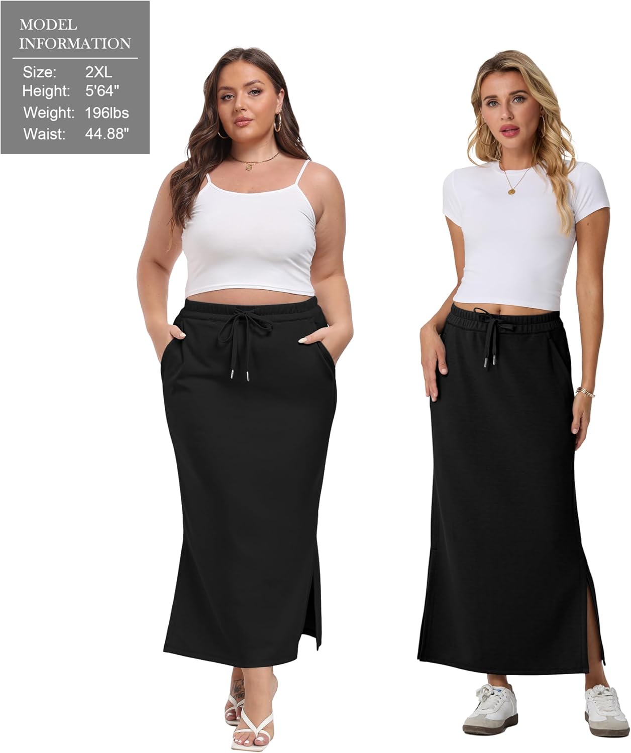 Lepunuo Casual Maxi Skirts for Womens High Waist Trendy Drawstring Side Slit Skirts with Pockets - Image 5