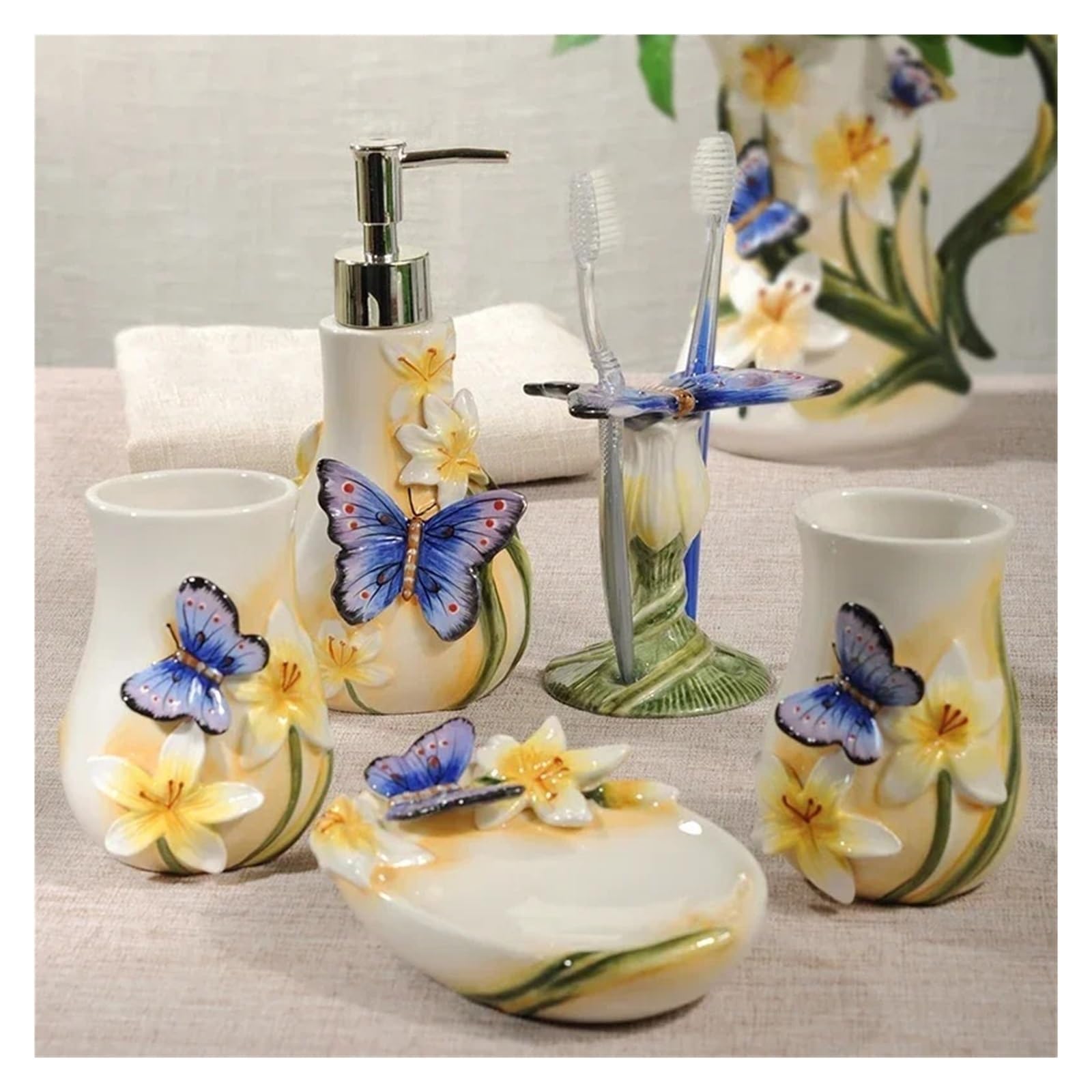 Manguera De Ducha Accesorios de baño Juego lavado Butterfly Vaso tocador for el hogar(5pcs)