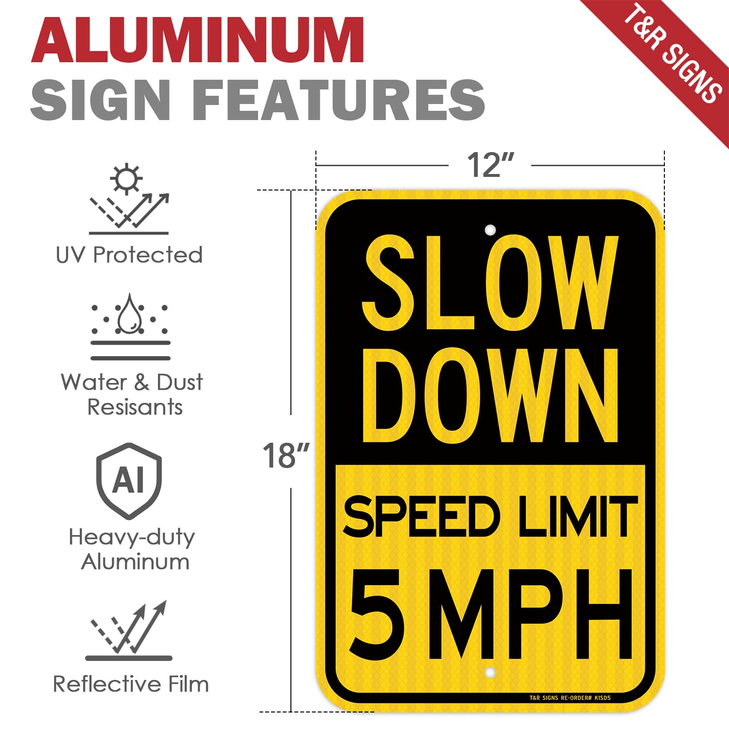 2x 'Slow 5 MPH' Verkehrsschild - 45,7x30,5 Cm, Reflektierend, Aus Aluminium, Wetterfest Für Einfahrt & Hof