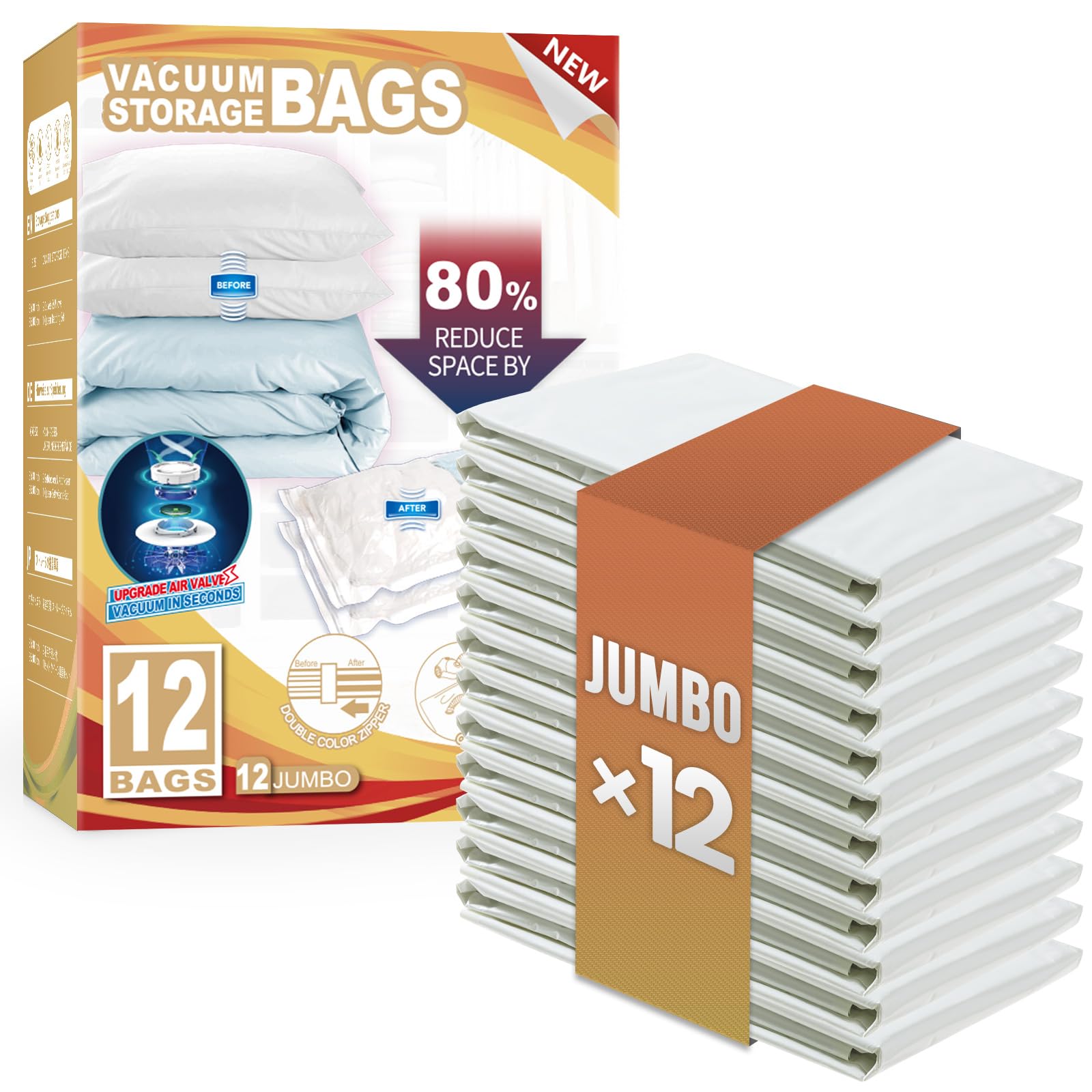 TAILI 12 Pack Vacuum Storage Bags, Jumbo Size (31×40 inch), Cream