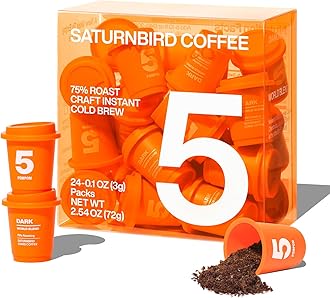 SATURNBIRD Instant Coffee Cold Brew，Coffee Packets of Dark Roast, 100% Arabica, Enjoy Hot/Cold Freeze Dried Iced Coffee, 24 Single Servings for Home, Travel, Office (NO.5)