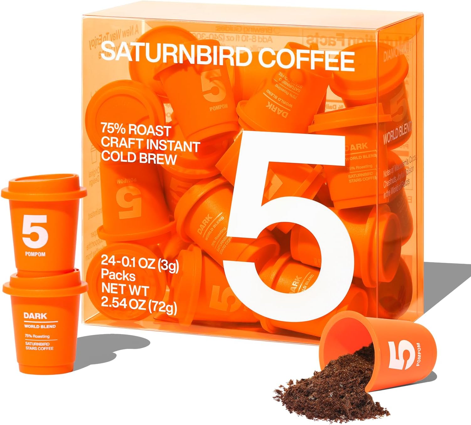 Instant Coffee Pods, Dark Roast, 100% Arabica, Freeze-dried Coffee without Machine, Brew with Hot/Cold Water or Milk, 24 Count (NO.5)