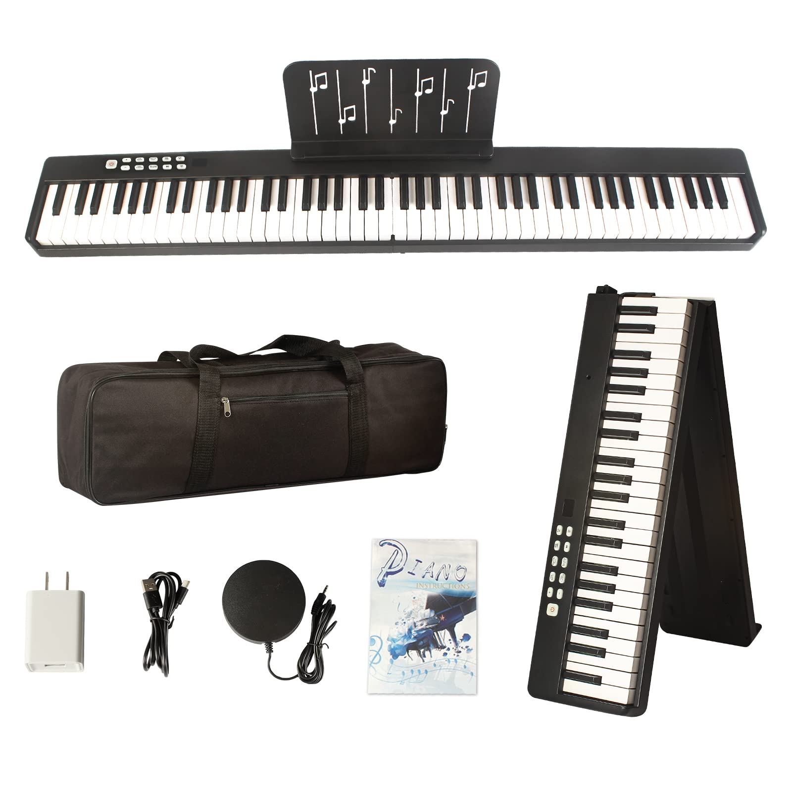 Hami Piano Keyboard,88 Keys Electric Keyboard Piano Semi-Weighted Digital Piano Foldable Keyboard with Bluetooth MIDI Sustain Pedal,Music Sheet Holder,Carrying Bag