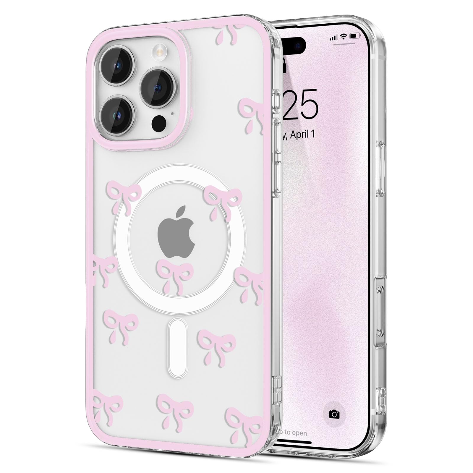 EYZUTAK Magnetic Case for iPhone 16 Pro Max, Compatible with MagSafe, Clear Cute Ribbon Bowknot Aesthetic Bow Phone Case Stylish Slim Anti-Yellowing