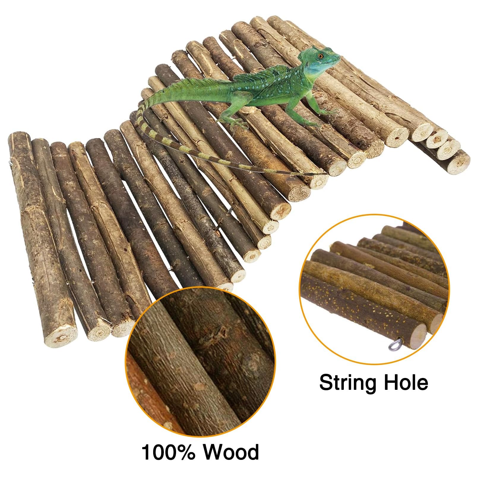PINVNBY Extra Large Wooden Reptile Hideout Bearded Dragon Bendy Bridge Climbing Ladder Hiding Hut Reptiles Hide Cave Habitat Decor for Lizards Gecko Spiders Snakes Tortoise(L:20" x 11.8") - Image 4