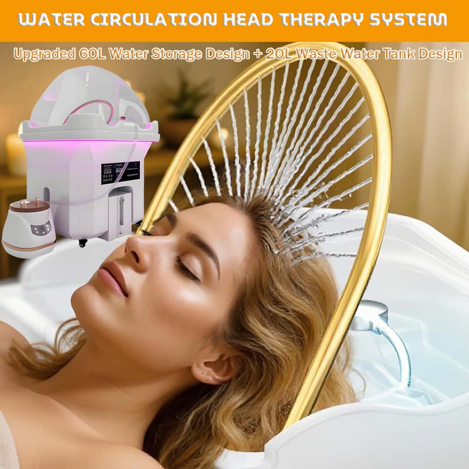 Lavabo para Champú para Terapia de SPA con CirculacióN de Agua,Lavacabezas Portatil con 4 Ruedas Silenciosas,Adecuado para Capilares y Salones de Peluquería (White)