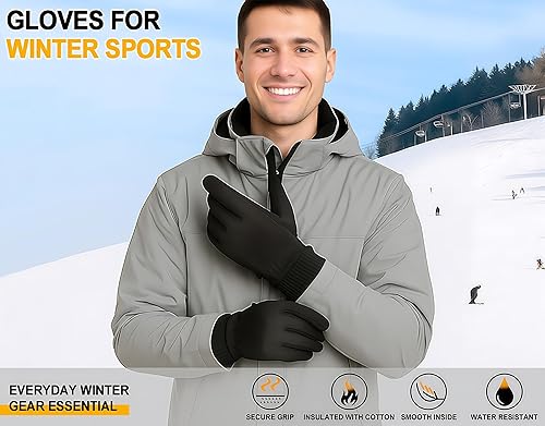 Miniatura 7 de Guantes de invierno para pantalla táctil, para correr, senderismo, clima frío, guantes térmicos cálidos resistentes al agua y a la nieve, para