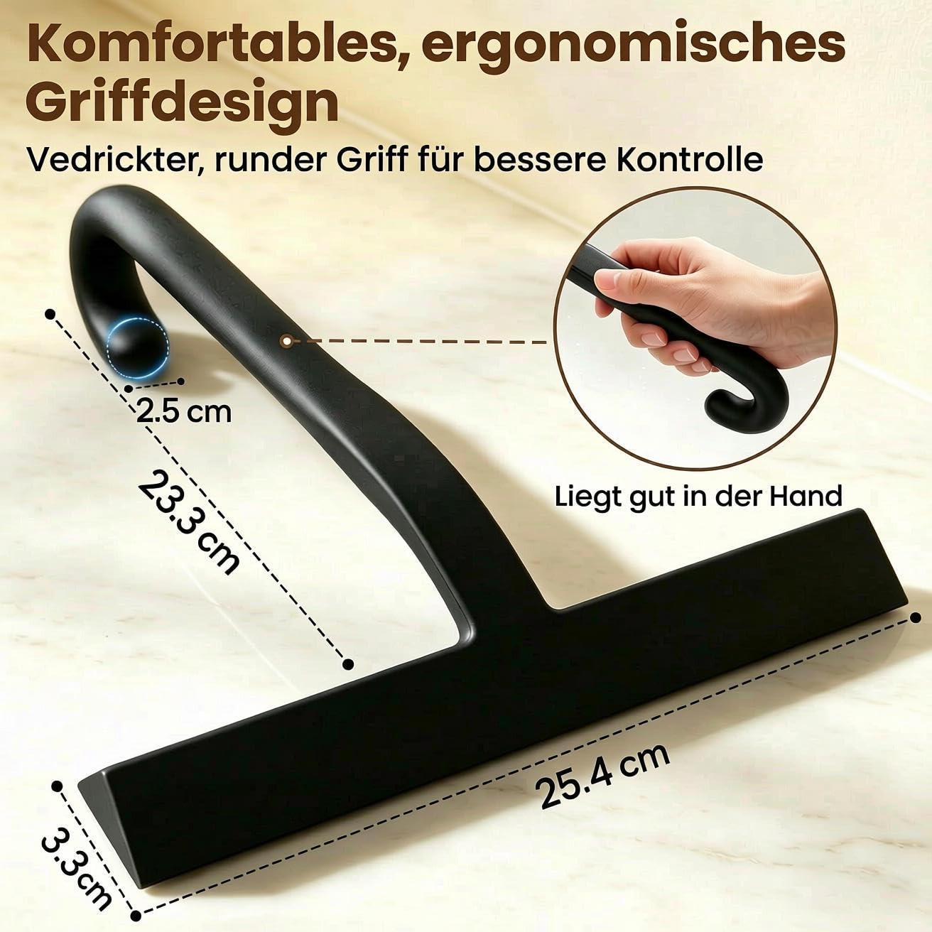 Duschabzieher Silikon mit Haken, Streifenfreies Abziehen ohne Quietschen | 25cm Abzieher Dusche Schwarz für Duschabtrennungen, Wände, Spiegel, Fenster und Autoscheiben, Rutschfester Griff