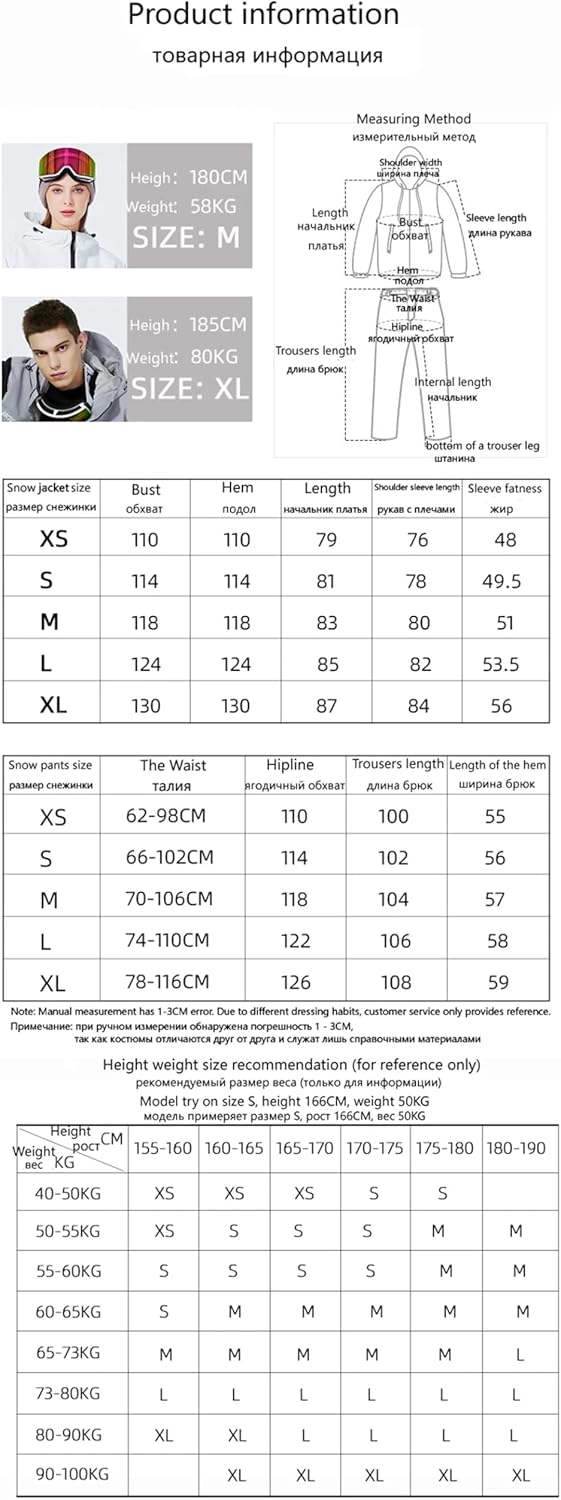 Unsex Outdoor Snow Wear Waterproof Ski Suit Set Snowboard Costumes Waterproof Winter Jackets Pants