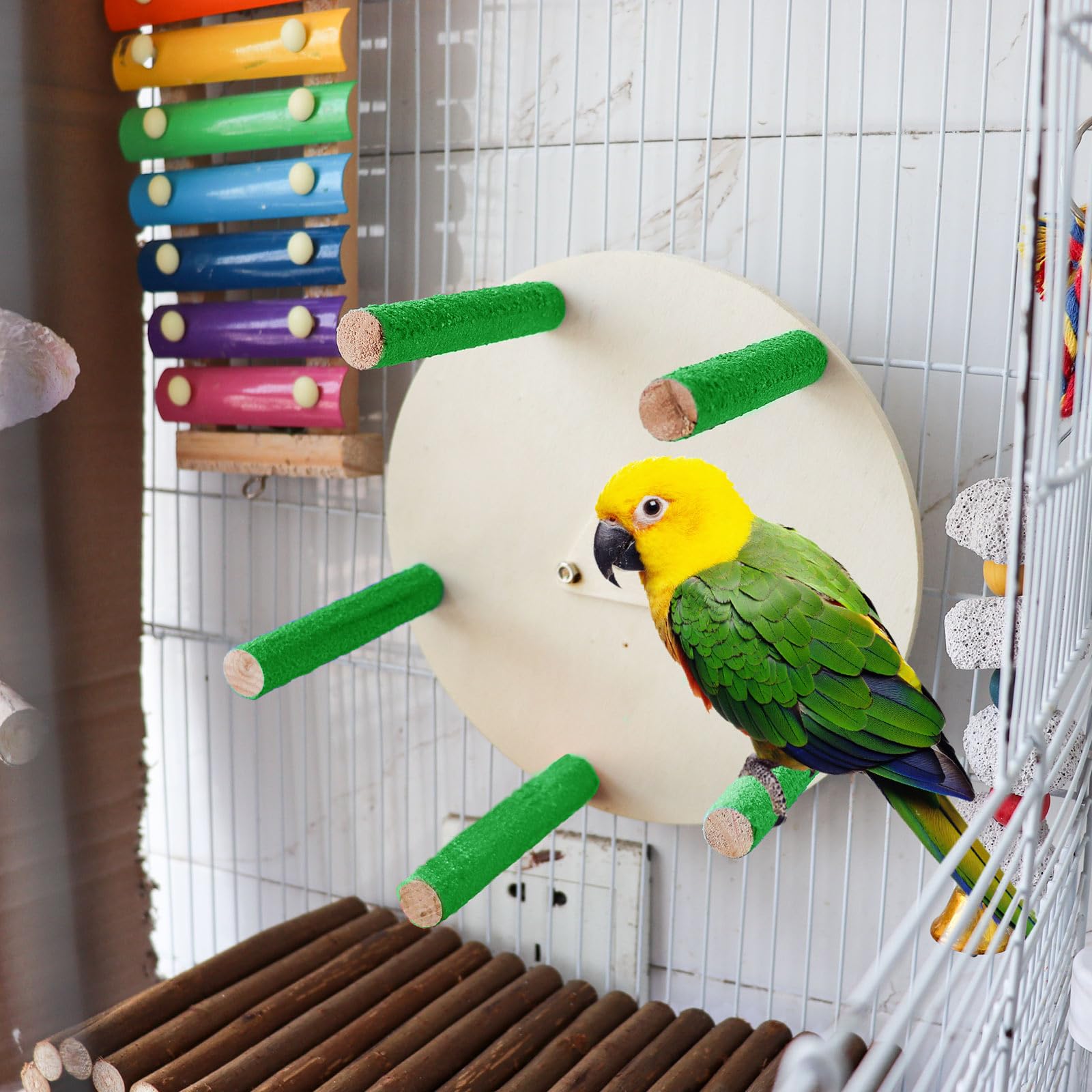 Vogelspiegel Mit Sitzstange – Holzspiegel Für Käfig, 15x9x14,5 Cm, Spielzeug Für Papageien & Sittiche