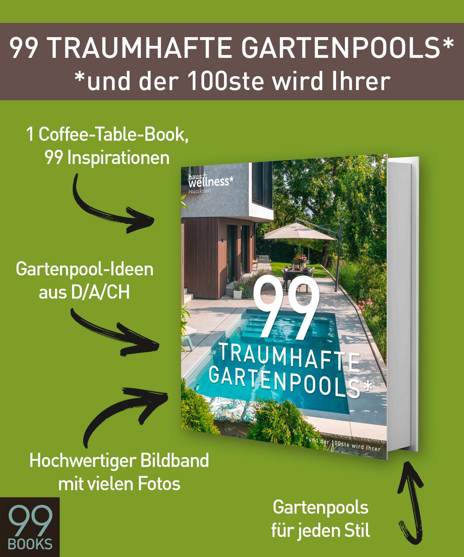 99 TRAUMHAFTE GARTENPOOLS (und der 100ste wird Ihrer): Private Gartenpools in einem inspirierenden Bildband mit traumhaften Beispielen für Ihr eigenes Schwimmbad im Garten. Viele Pool-Gestaltungsideen