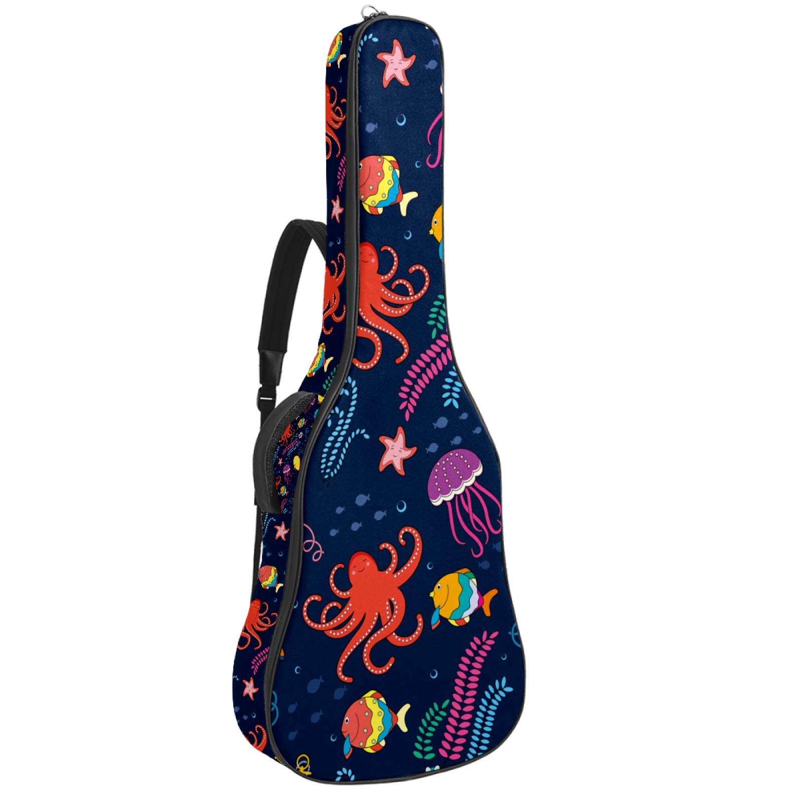 Gitarrentasche mit Reißverschluss, wasserdicht, weich, für Bassgitarre, Akustik- und klassische Folk-Gitarre, Ocean Life Qualle, Octopus Seetang, Marineblau