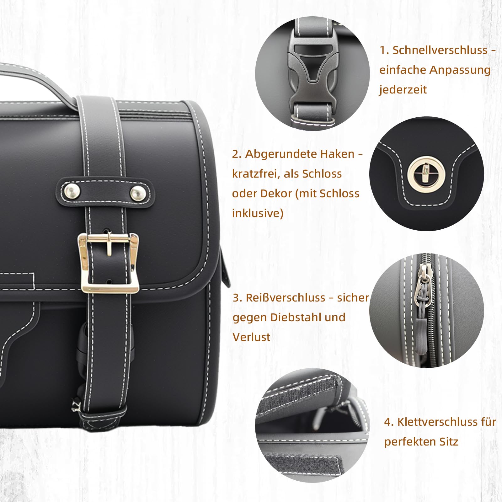 kleine Leder-Hecktasche mit Schnellverschluss, Gepäckträgertasche, schwarz, passend für Simson S50, S51, S70