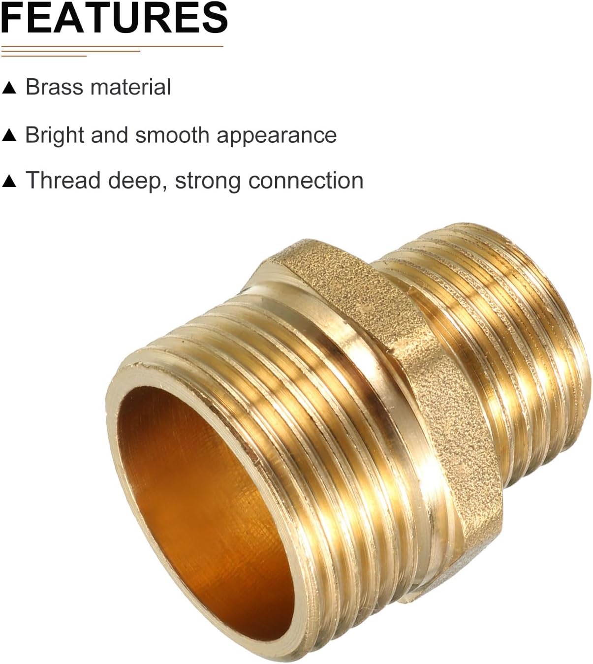 DTGN 3/4 BSP Male x 1/2 BSP Male Brass Pipe Fitting - 1Pack - Good for Pipe Connection - Brass Hex Nipple Connectors - Gold Tone
