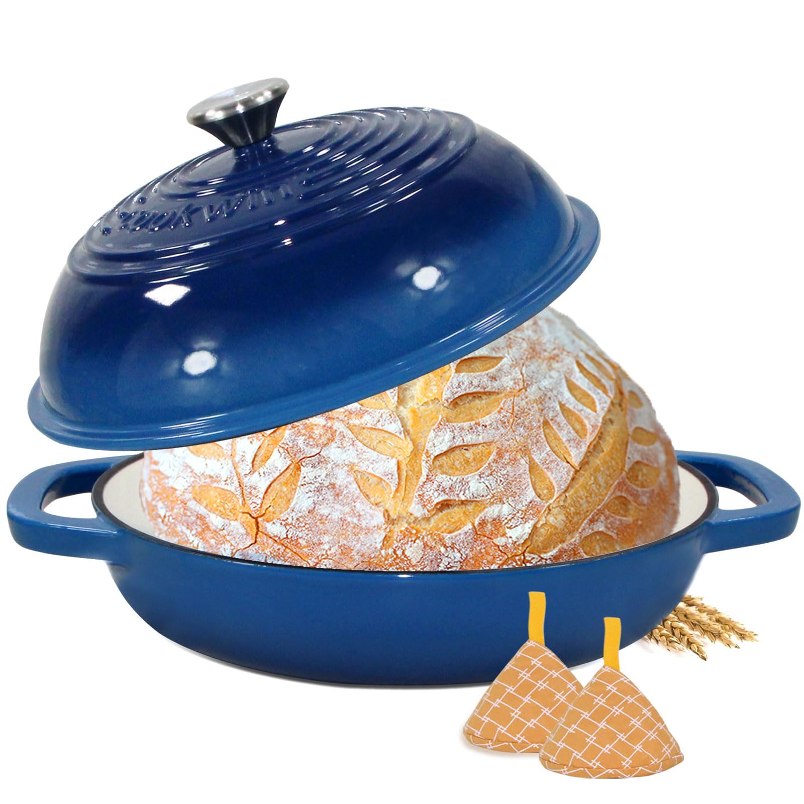 COOKWIN Enameled Cast Iron Bread Oven 6 Quart Blue