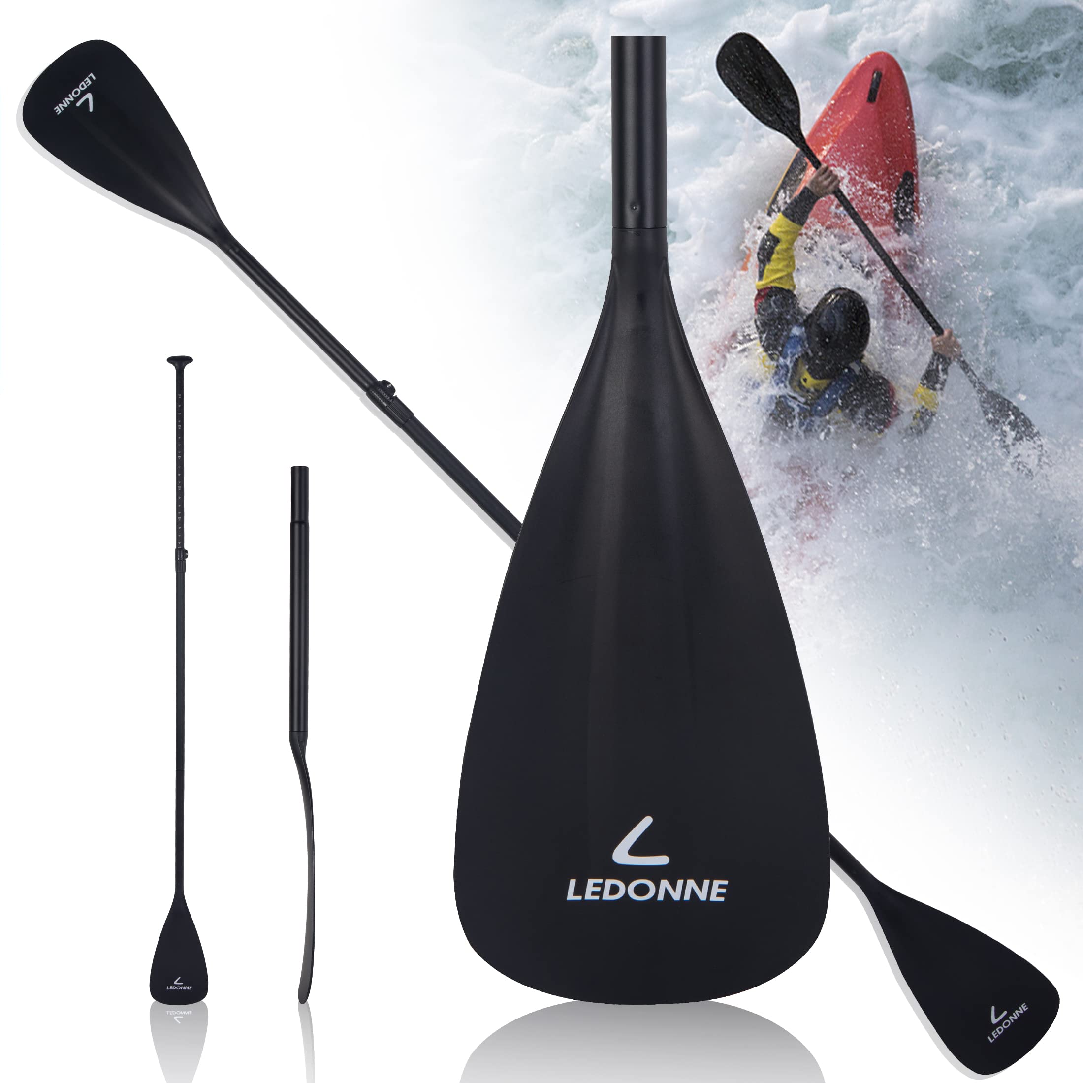 LEDONNESUP Paddle Adjustable 4-Piece Stand UP Paddle Floating Lightweight Portable Kayak Paddle Paddleboard Oar with Aluminum Alloy Shaft and 2 Nylon Blades for Floating, Water Sport