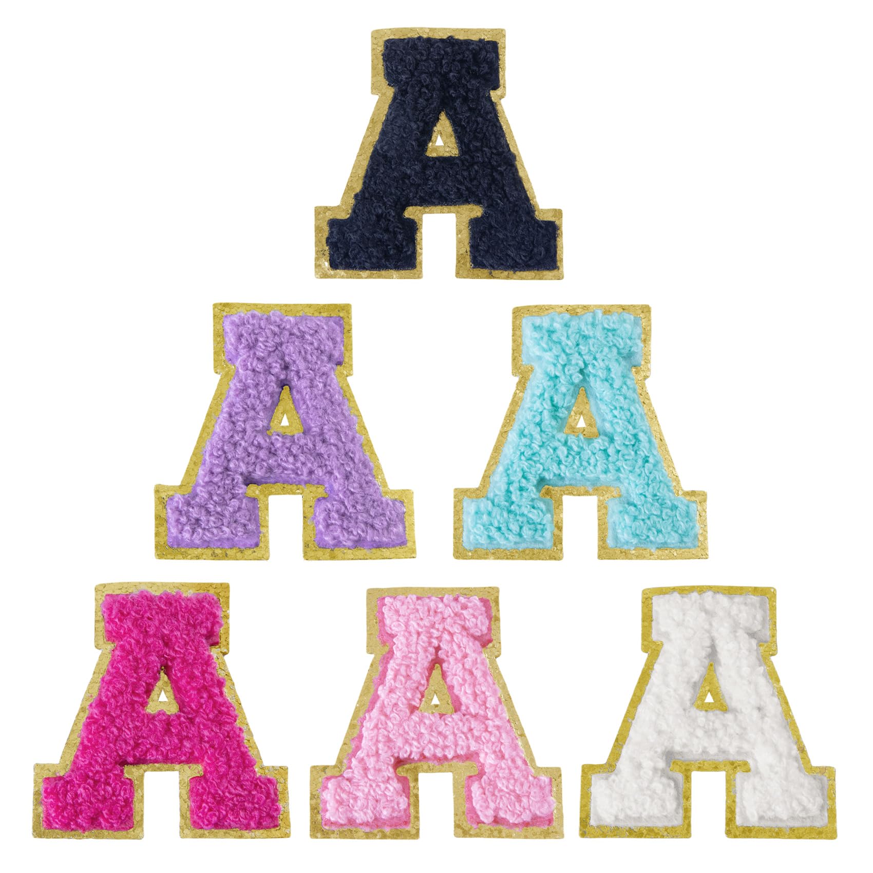 Aganmi 6 Pcs Self Adhesive Chenille Letter Patches for Bags, 2 inch Preppy Varsity Letter Patches for Clothes and Hats, Large Letter Stickers for
