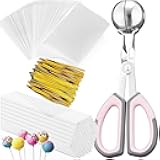 6 inch Cake Pop Sticks and Wrappers Kit Including 6 inch Paper Lollipop Sticks, Candy Treat Bags, Twist Ties and Meat Baller with Handles Cake Pops Supplies for Lollipop,Candies