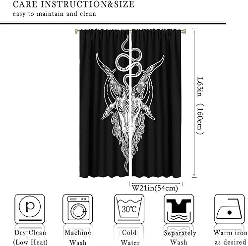 Vista 16 de Cortinas de cabeza de cabra, misteriosa cabeza de cabra malvada, calavera negra, bolsillo para barra, cortinas opacas para ventana, juego de 2