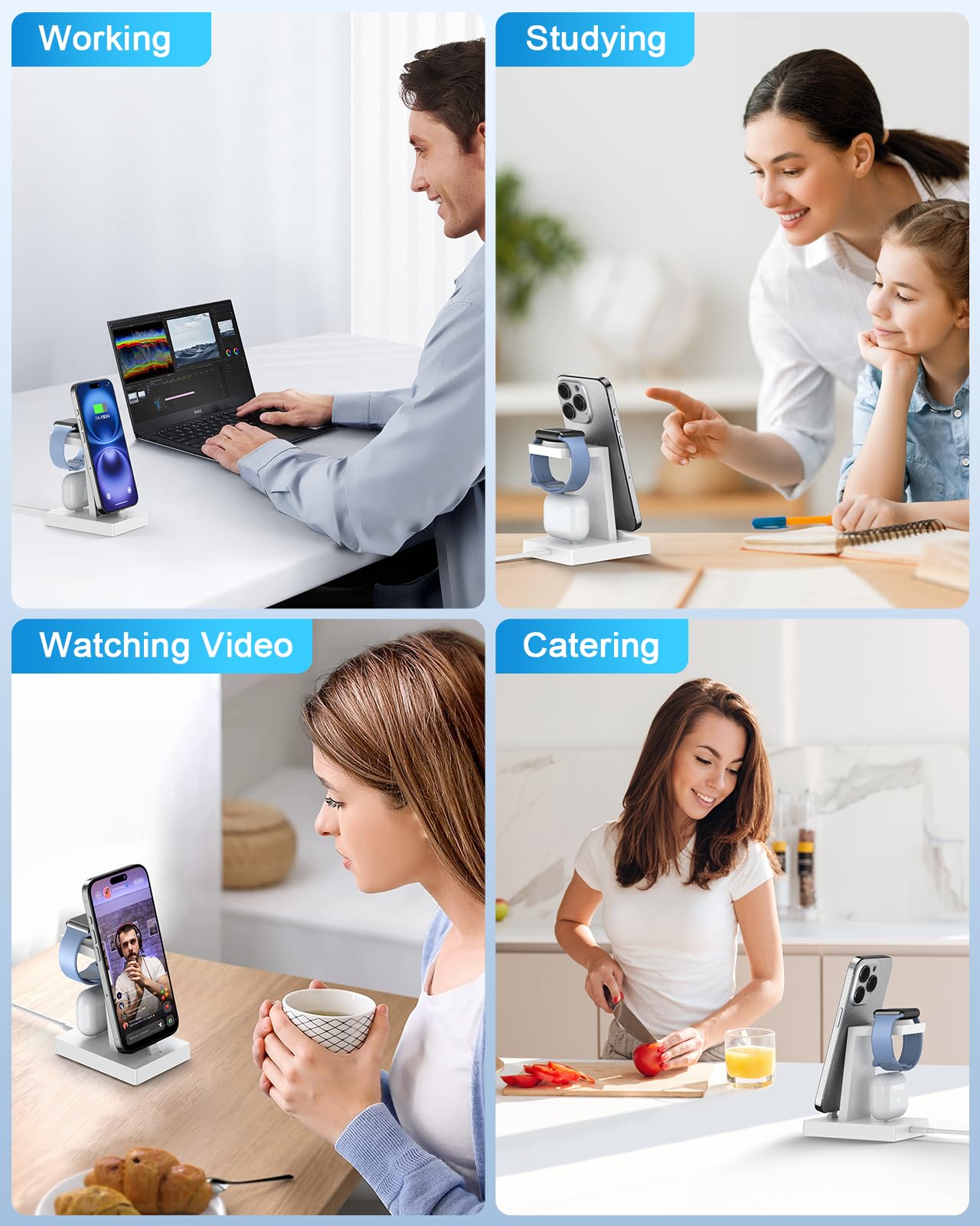 30W Fast Charging Station for Apple Devices - ADADPU 3 in 1 USB C Charger Stand for iPhone 17 16 15 Pro Max Plus & AirPods 4,Wireless Charger Dock Compatible with Apple Watch Ultra/10/9/8/7/6/5/4/3/SE