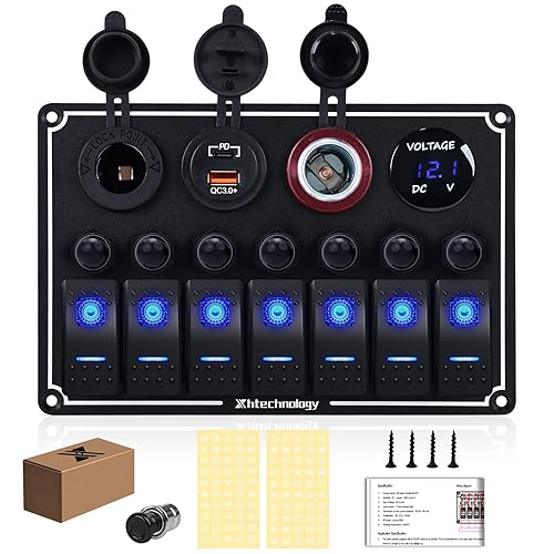 Vista 35 de Panel de interruptor de palanca impermeable de 6 cuadrillas 12V/24V Panel de interruptor basculante de aluminio con cargador USB doble, voltímetro