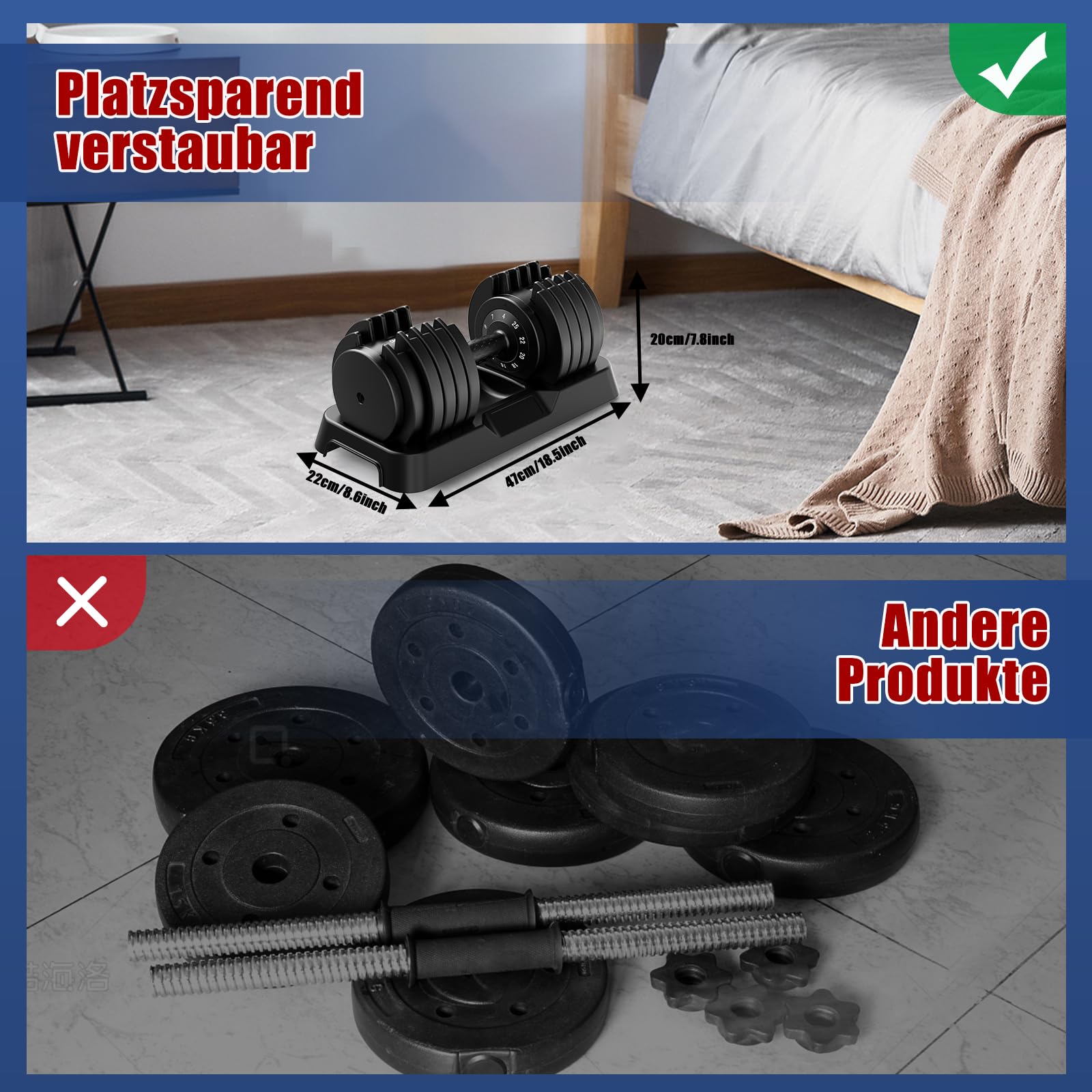 DH FitLife Haltères réglables, 12 kg/25 kg, 2,5 à 12 kg/4 à 25 kg, avec 10 niveaux de poids, poids variables 10 en 1