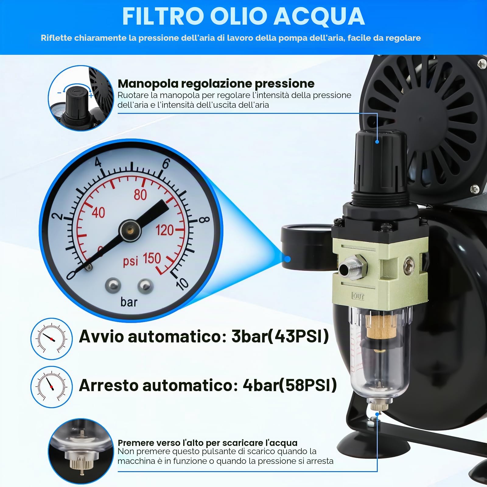 Kit aerografo e compressore Con pistola a doppia azione,pertain nail art, Airbrush colorazione abbigliamento, colorazione cosmetici,Airbrush tatuaggio, tatuaggio