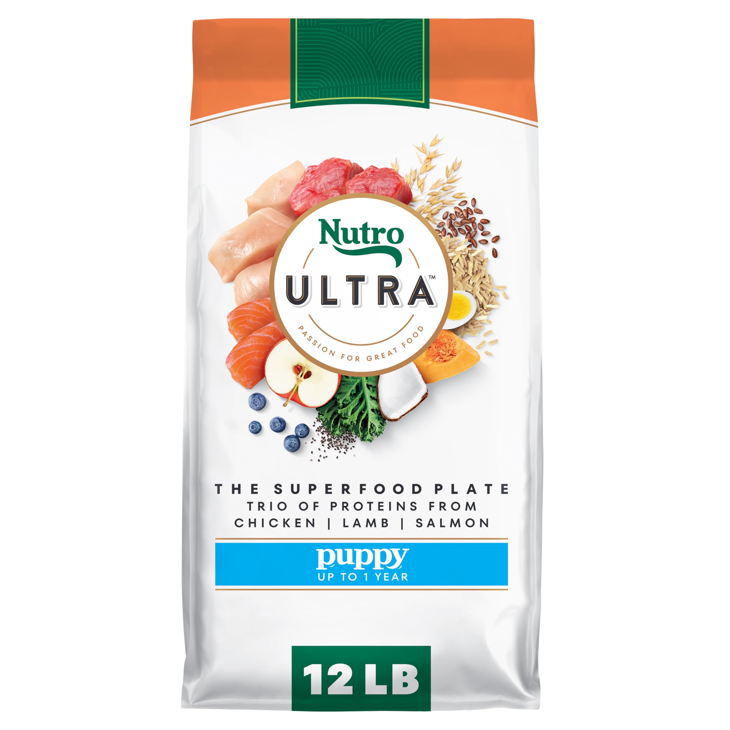 Nutro Ultra High Protein Dry Puppy Food, Trio of Proteins from Chicken, Lamb and Salmon, 12 lb Bag