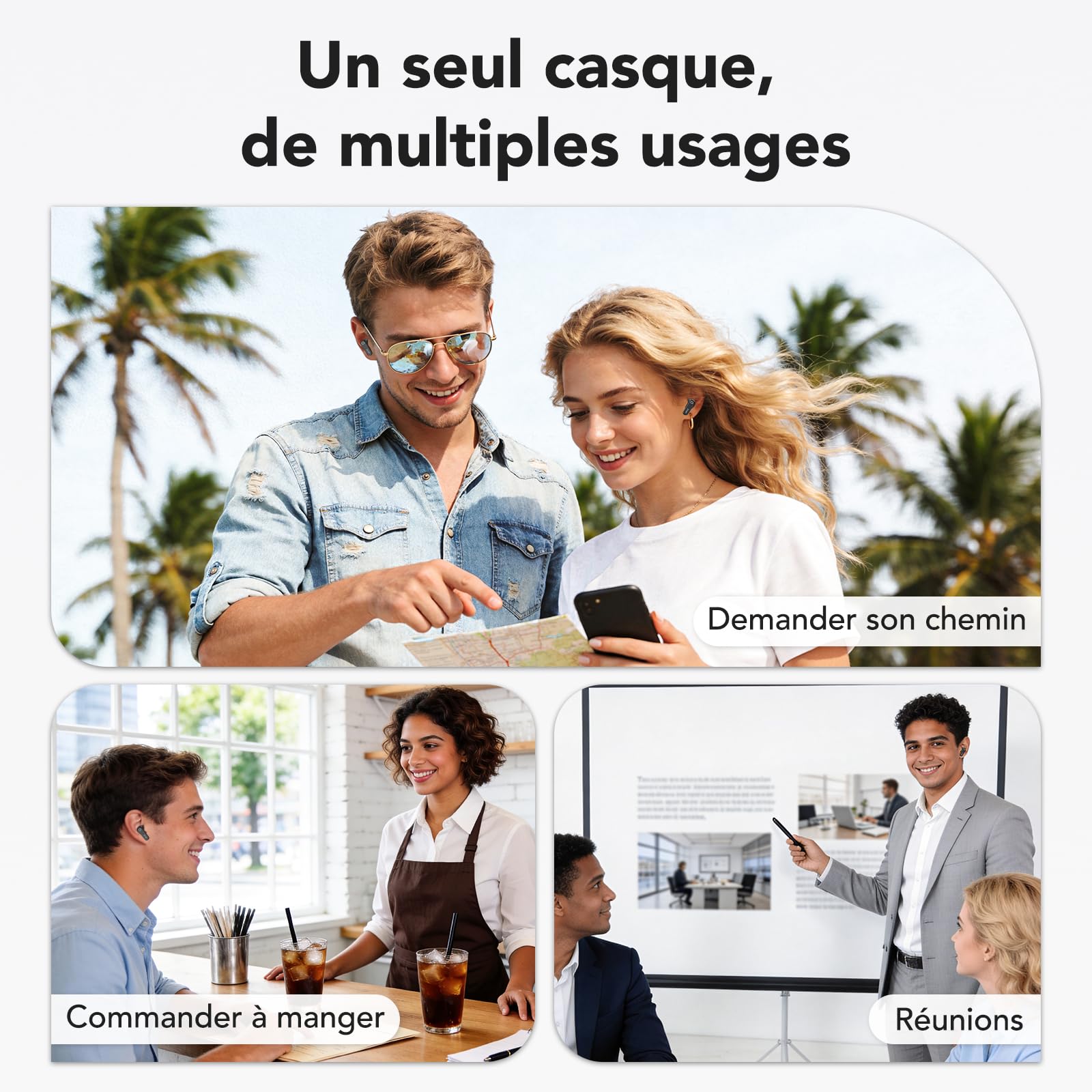 N02 Écouteurs Traducteurs Instantanés avec Assistant IA, 4 en 1, Bluetooth 6.0, Oreillettes de Traduction, 165 Langues, 48H d’Autonomie, Son HiFi, 9 Modes de Traduction pour Affaires/Voyages/Études