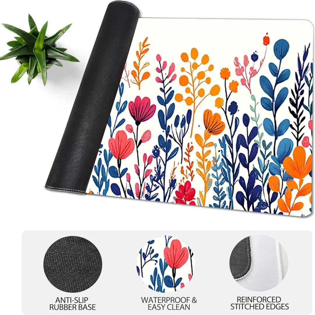 Podkładka pod mysz do gier XXL z białym kwiatem, podkładka pod mysz XXL - 1400 x 600 x 3 mm, podkładka pod mysz matowa, bardzo duża z tkaniny, antypoślizgowa podstawa, dla graczy, osobista -43123