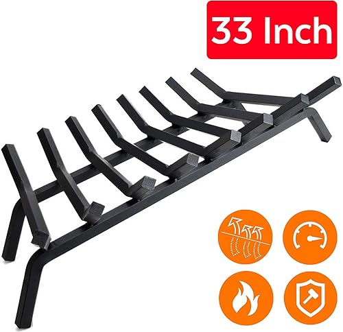 Miniatura 8 de INNFINEST Rejilla de leña para chimenea de 27 pulgadas, 6 bares, resistente de 34 pulgadas de ancho, acero sólido, para interiores, chimenea, para