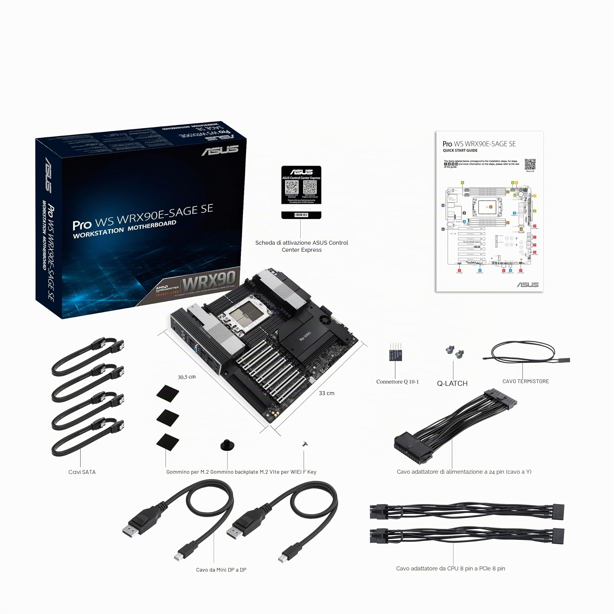 ASUS PRO WS WRX90E-SAGE SE, Scheda Madre AMD EATX, Slot DDR4, Nera | AMD TR5 EEB, 7 slot PCIe 5.0 x 16, supporto multi-GPU, 4 slot PCIe 5.0 M.2, doppia LAN da 10 Gb, PCIe Q-Release Slim