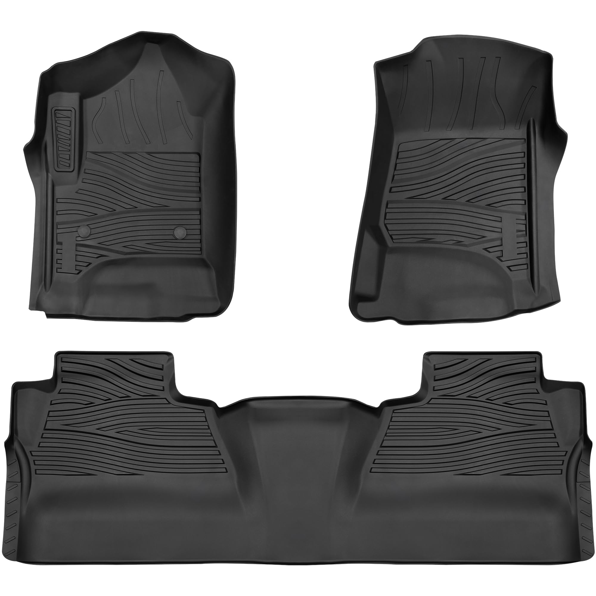 Floor Mats for 2014-2018 Chevrolet Silverado/GMC Sierra 1500 Crew Cab & 2015-2019 Chevy/GMC 2500HD/3500HD|Custom Fit|Front & Rear|Front Bucket|All-Weather Car Liners for Trucks