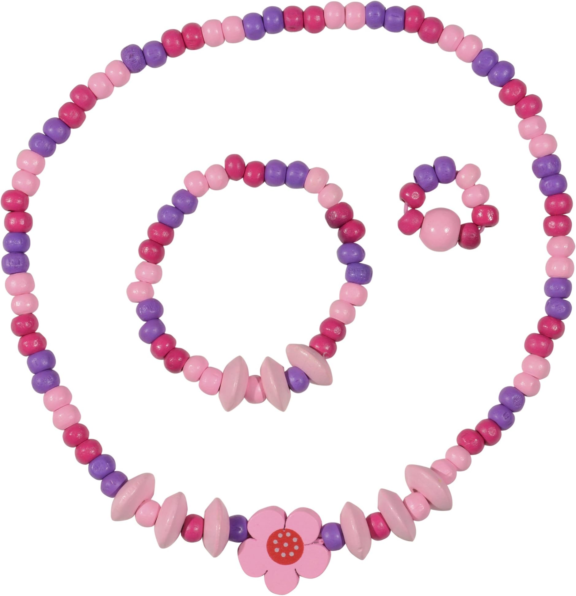 SMITCO Kids Costume Jewelry Set for Little Girls and Toddlers - Wooden, Beaded Toy Necklace, Bracelet and Ring for Play Pretend or Dress Up - Non-Toxic and Safe for Children Ages 3 to 8