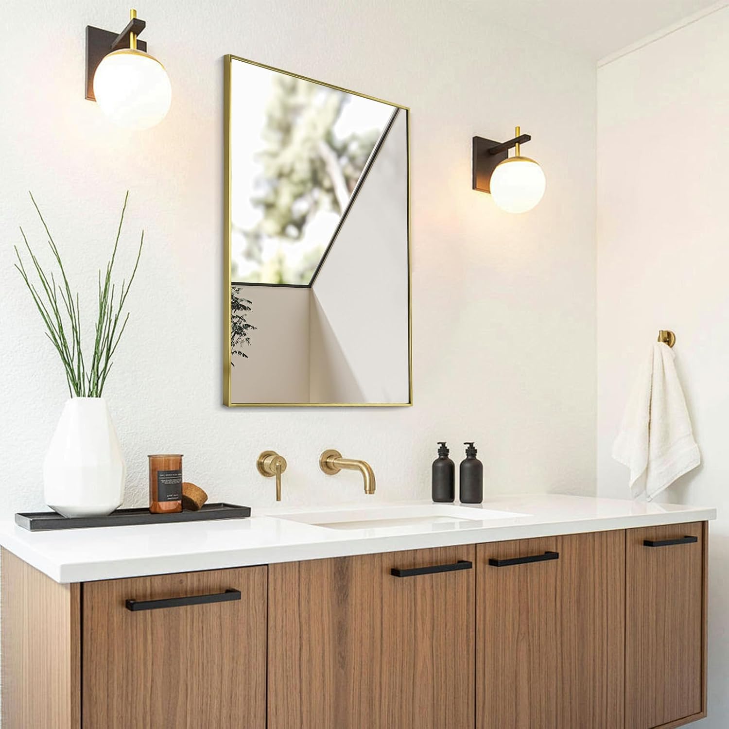 Wall Mirror for Bathroom, 24x36 Inch Gold Vanity Mirror, Stainless Steel Metal Frame Rectangular Wall Mirror for Over Sink (Horizontal/Vertical)