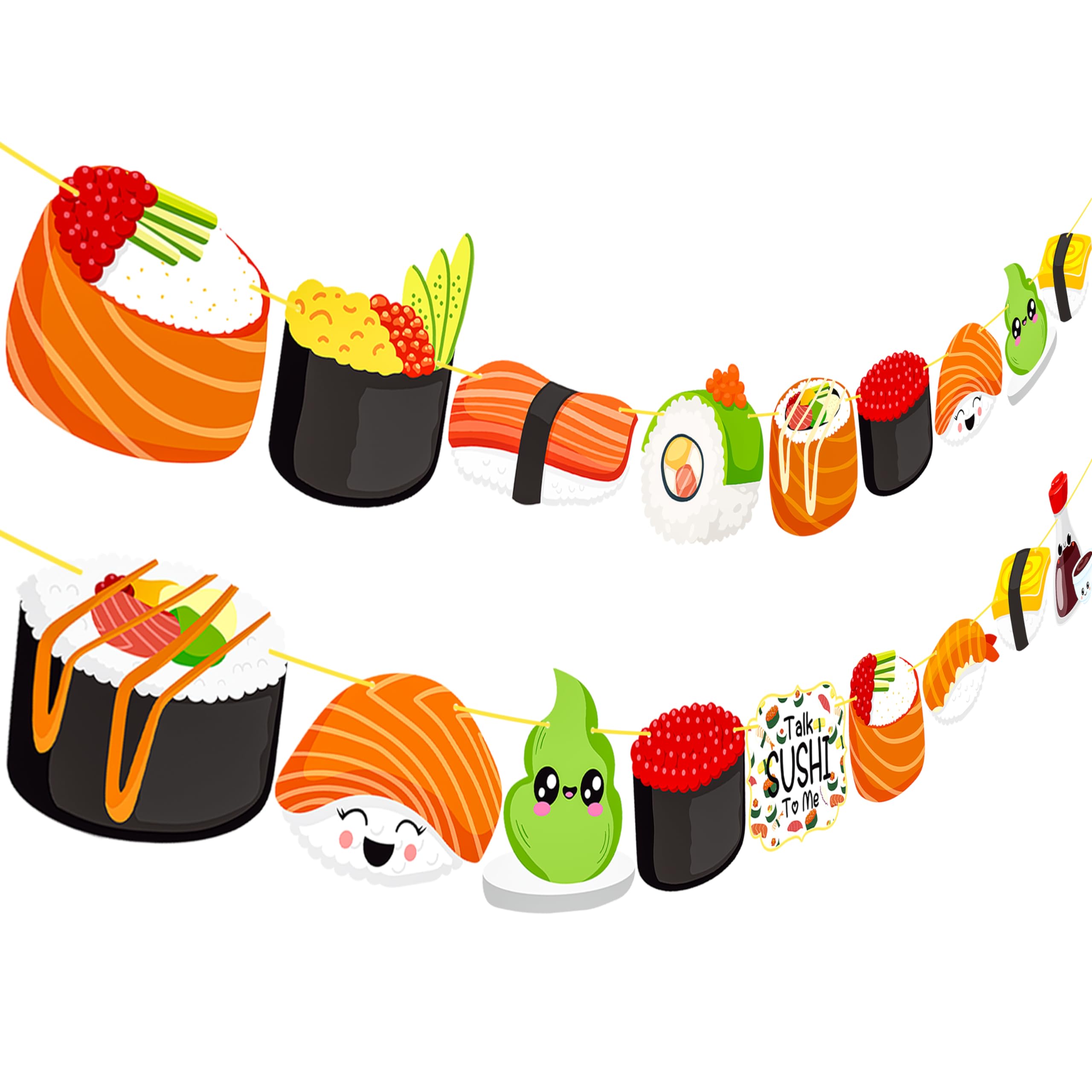 Guirnalda de sushi 2 piezas Let's Roll Sushi Fiesta de Cumpleaños Pancartas recortadas para decoración de fiesta de sushi para temática japonesa, suministros de baby shower