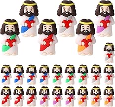 25pcs Miniature Jesus Statue with Red Heart, PVC Material Mini Easter Figures Toy Decor Tiny Small Valentine's Day Little Jesus for Easter Day Party Valentine's Day Favor Gift and Decor (Mixed Color)
