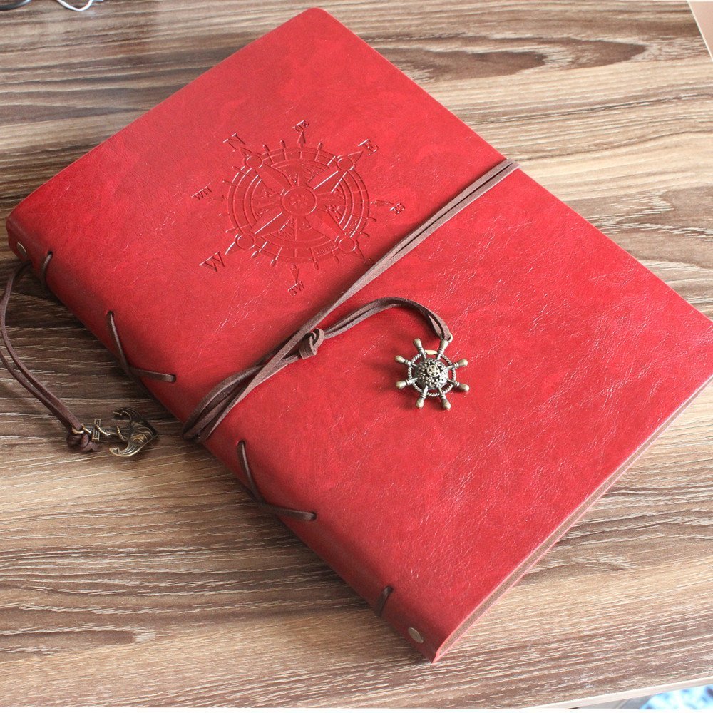 ToiM Pirate Theme Scrapbook Album - Leatherette Cover DIY Photo Memory Book (Red)