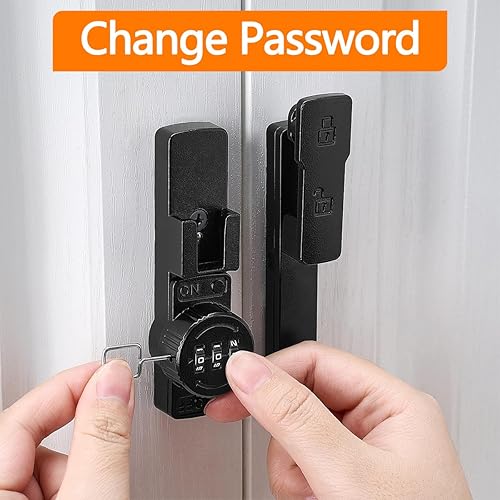 Miniatura 6 de Paquete de 2 cerraduras negras para puerta de granero de 180 grados, cerradura mecánica de contraseña, pestillo abatible con combinación, contraseña