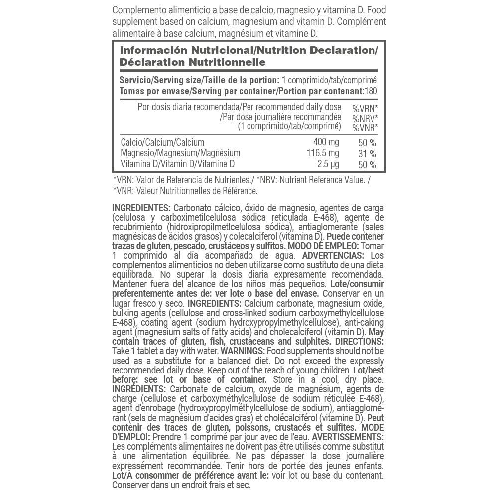 MASmusculo - Calcio + Magnesio + Vitamina D3 180 comprimidos - Salud Muscular y Ósea - Minerales Esenciales - Reduce la Fatiga y el Cansancio Muscular - Mejora Articular - Sin Lactosa