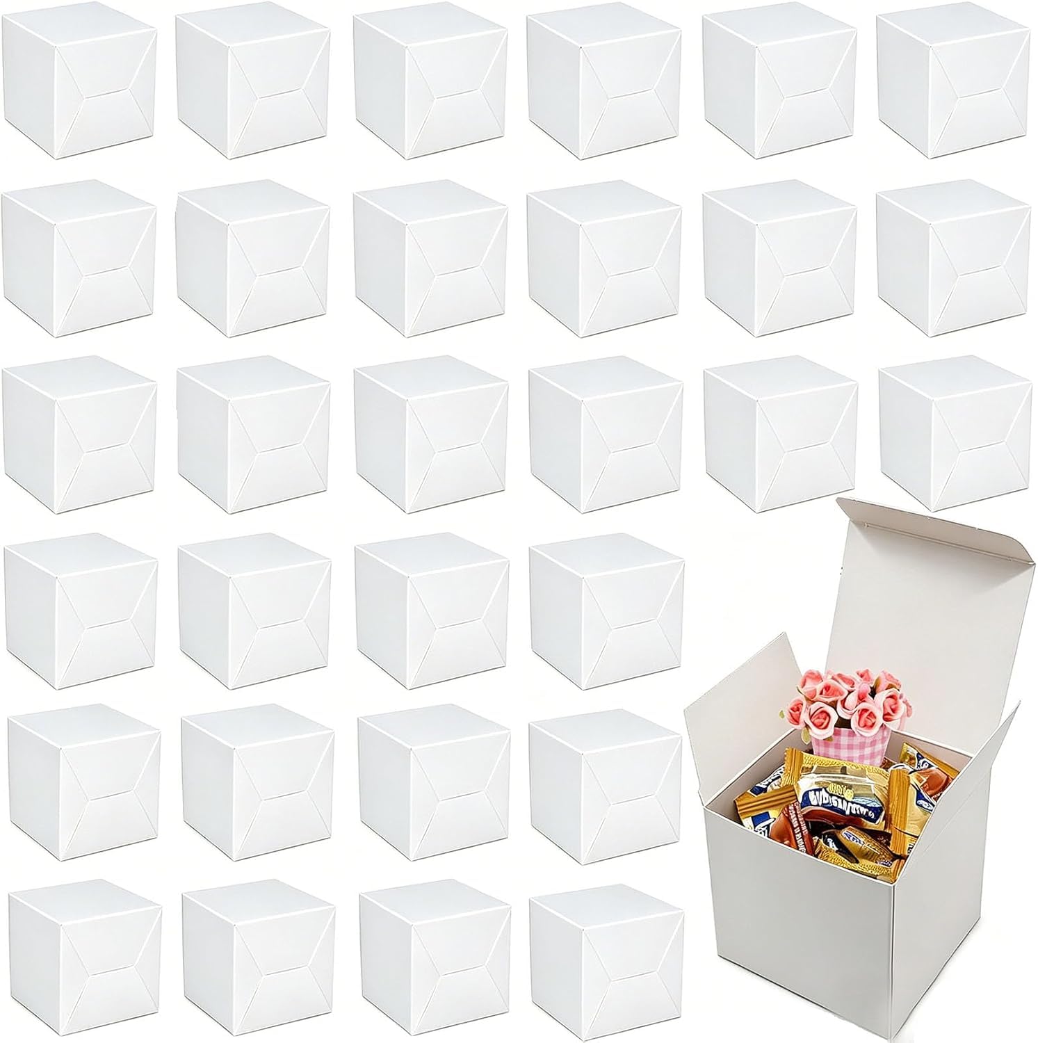 50 Stück Geschenkboxen, Geschenkboxen aus Kraftpapier ,Pappschachteln mit Deckel, Einfach Aufzubauen ,Gelten Geschenkbox Quadratisch für Geschenke, Party, Geburtstag, Hochzeit(Weiß) Bürobedarf & Schreibwaren