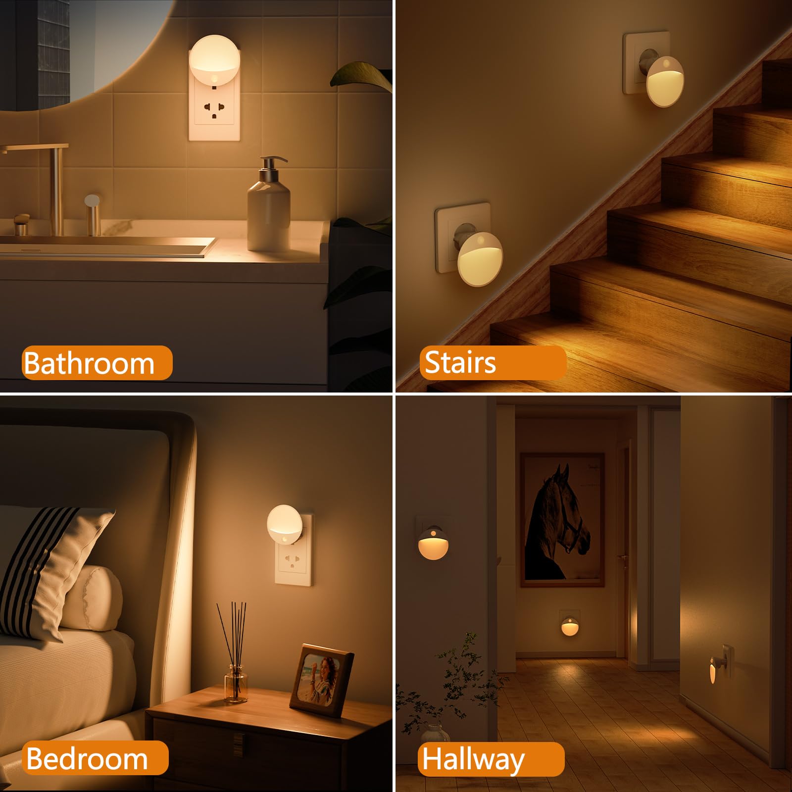 Luz Nocturna Luz con Sensor de Movimiento y Crepuscular, LED Enchufable, Brillo Regulable - 2 Unidades, Ideal para Dormitorio, Habitación Infantil, Bebé, Baño, Pasillo y Escaleras