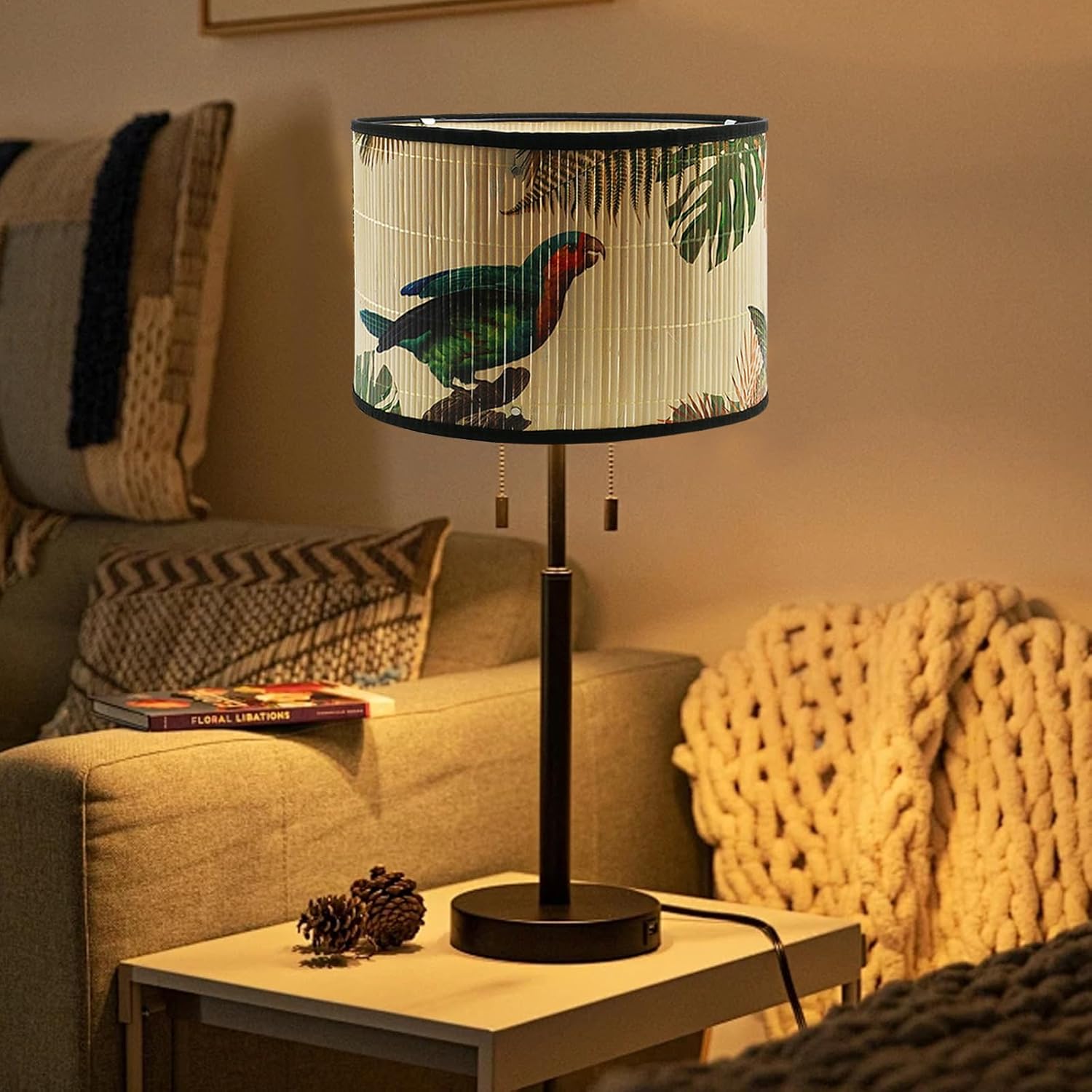 Crapyt E27 Shade Drum Lamp Shade, 11.81"×7.87" Birds Pattern Chandelier Lamp Cover for Chandeliers and Floor Lights