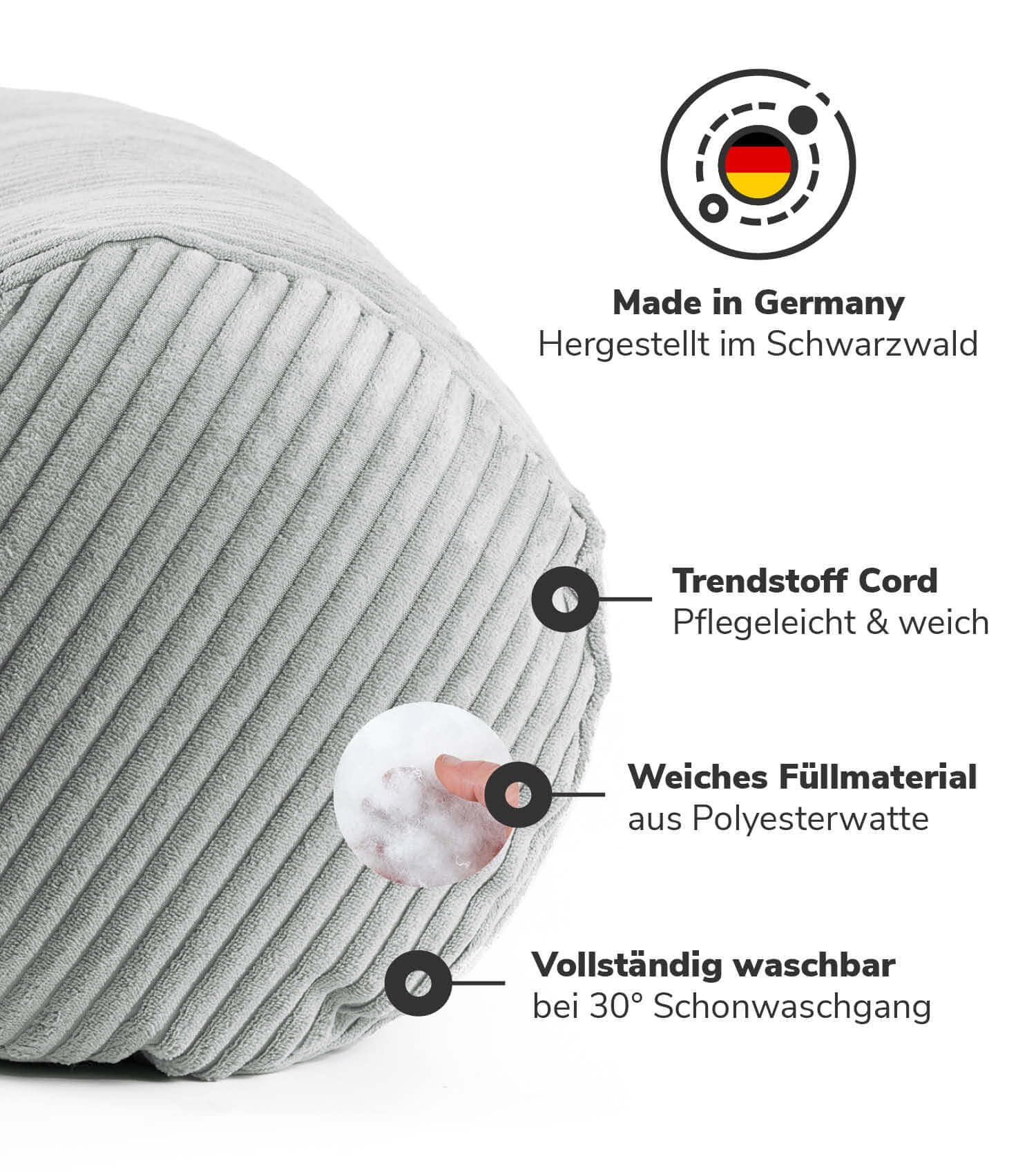 mokebo XXL Nackenrolle mit Cordbezug 'Der Powernap', gemütliche Kissenrolle, Zierkissen oder Dekokissen, auch als Stillkissen, Seitenschläferkissen oder Knierolle in Grau, 25x25x70 (B/H/T in cm)
