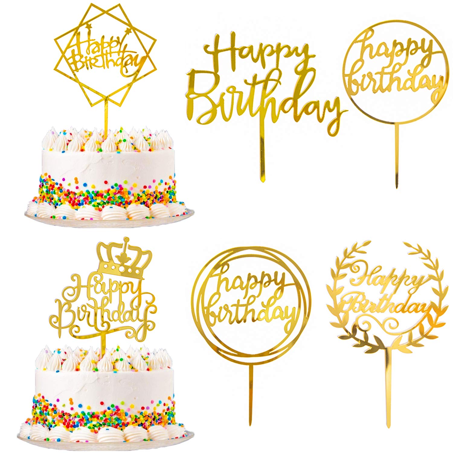 Buy DERAYEE 6 Pack Happy Birthday Cake Topper, Gold Acrylic Cupcake