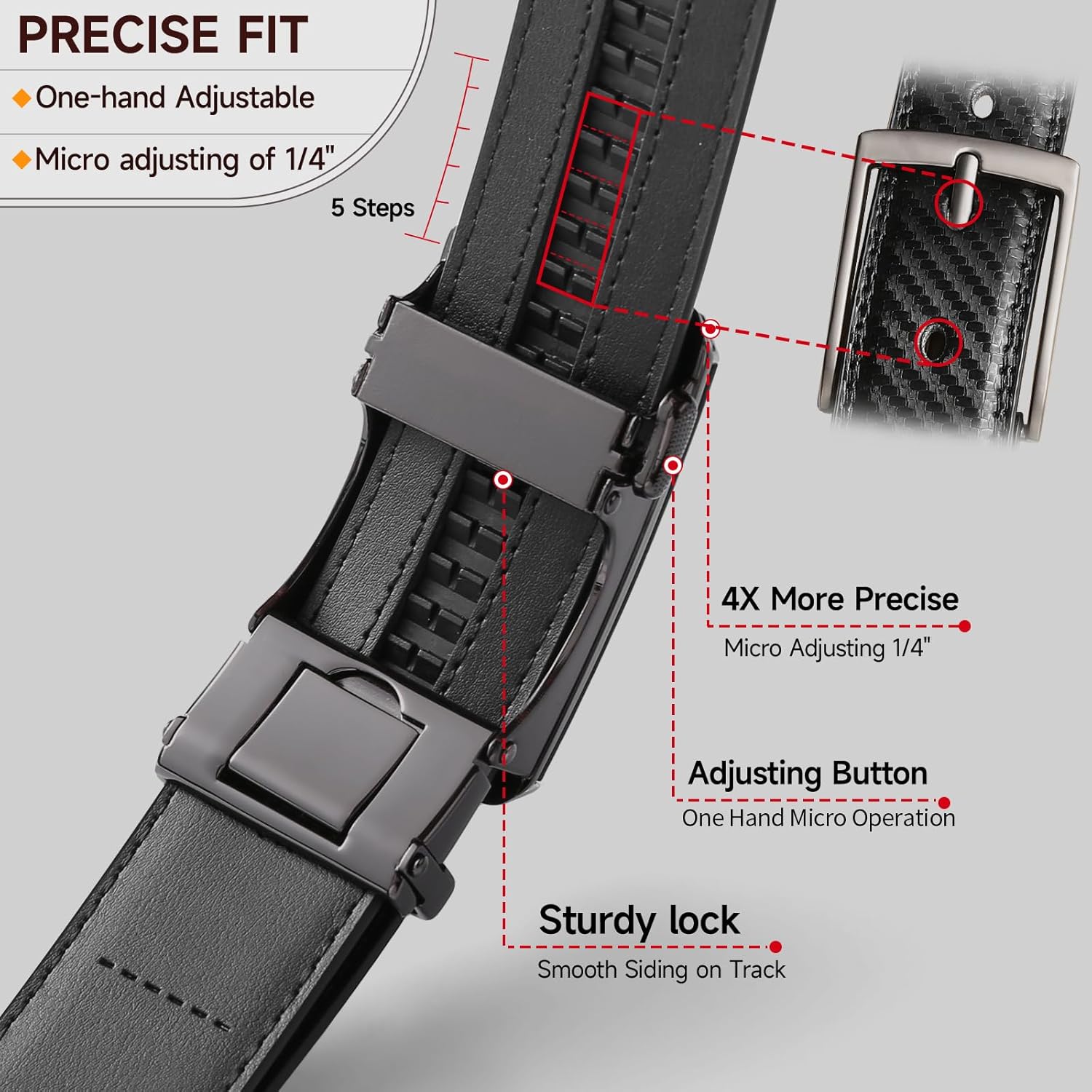 GAEKEAO Ratchet Belts for Men Dress Casual 1 3/12" Adjustable Genuine Leather Slide Buckle Designer Belt with Box Trim to Fit - Image 4