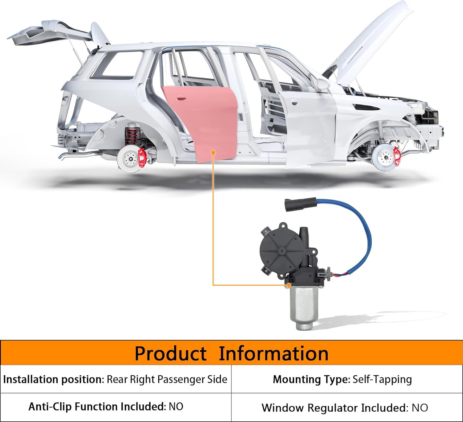 2 pins Rear Right Passenger Side Power Window Motor Compatible with Ford F-250/F-350/F-450/F-550 Super Duty，Replace for 6C3Z2627000BA 8C3Z2627000B YC3Z3523394BA 82-3038 42-3038 742-411