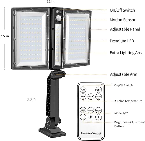 Miniatura 8 de Farolas solares para exteriores, impermeables, con energía solar, luz de seguridad con sensor de movimiento y control remoto, iluminación exterior
