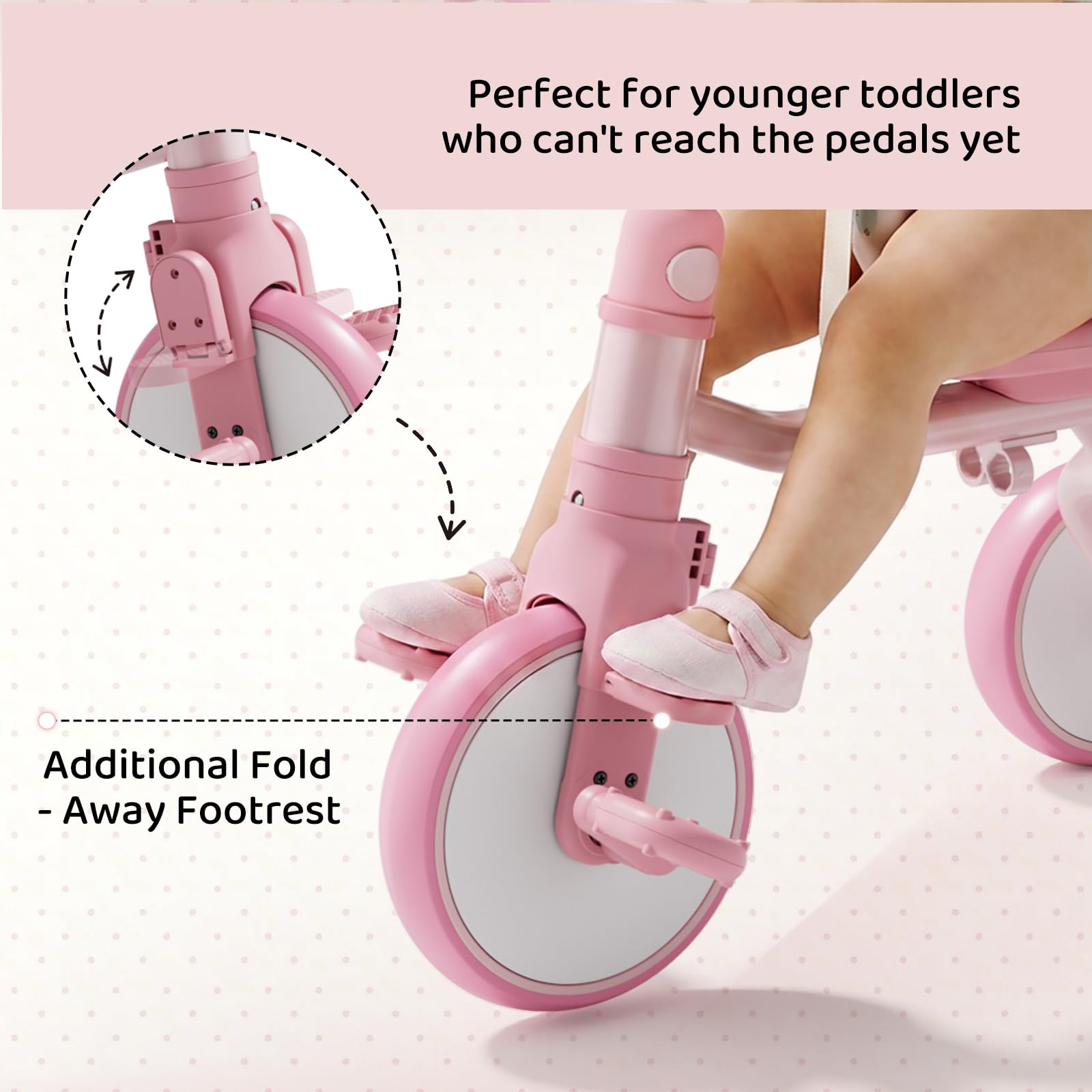 Bonnlo Dreirad mit Schubstange, 5 in 1 Laufrad Dreirad für Kinder, Kinderfahrrad ab 1 Jahr bis 25kg, Baby-Dreirad Rosa
